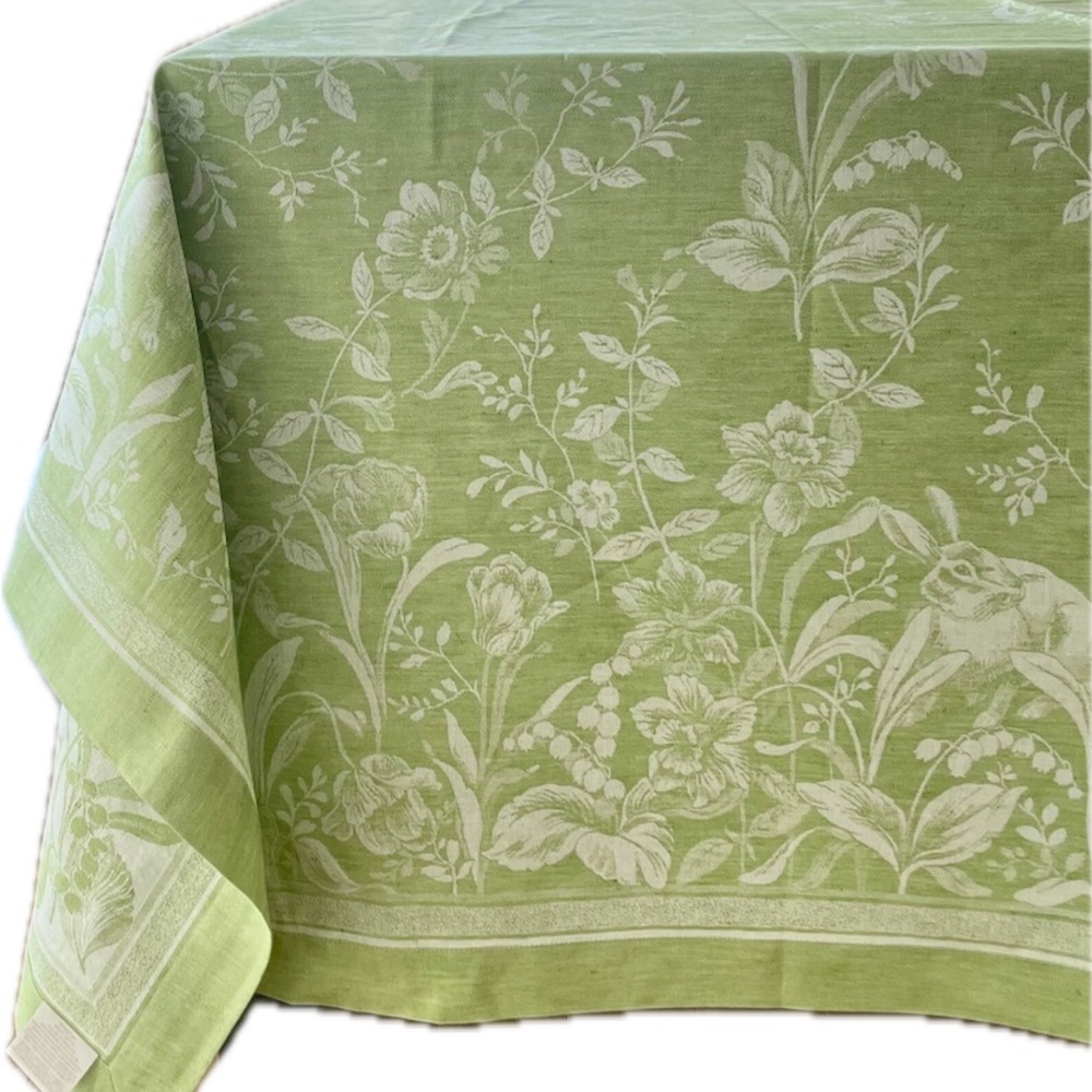 Williams Sonoma Green Floral Tablecloth